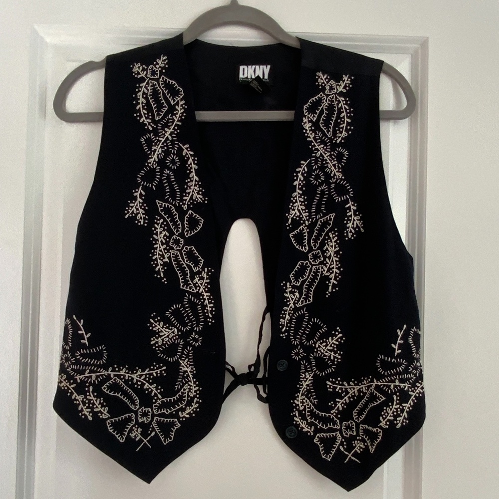Black Vintage DKNY Embroidered Vest